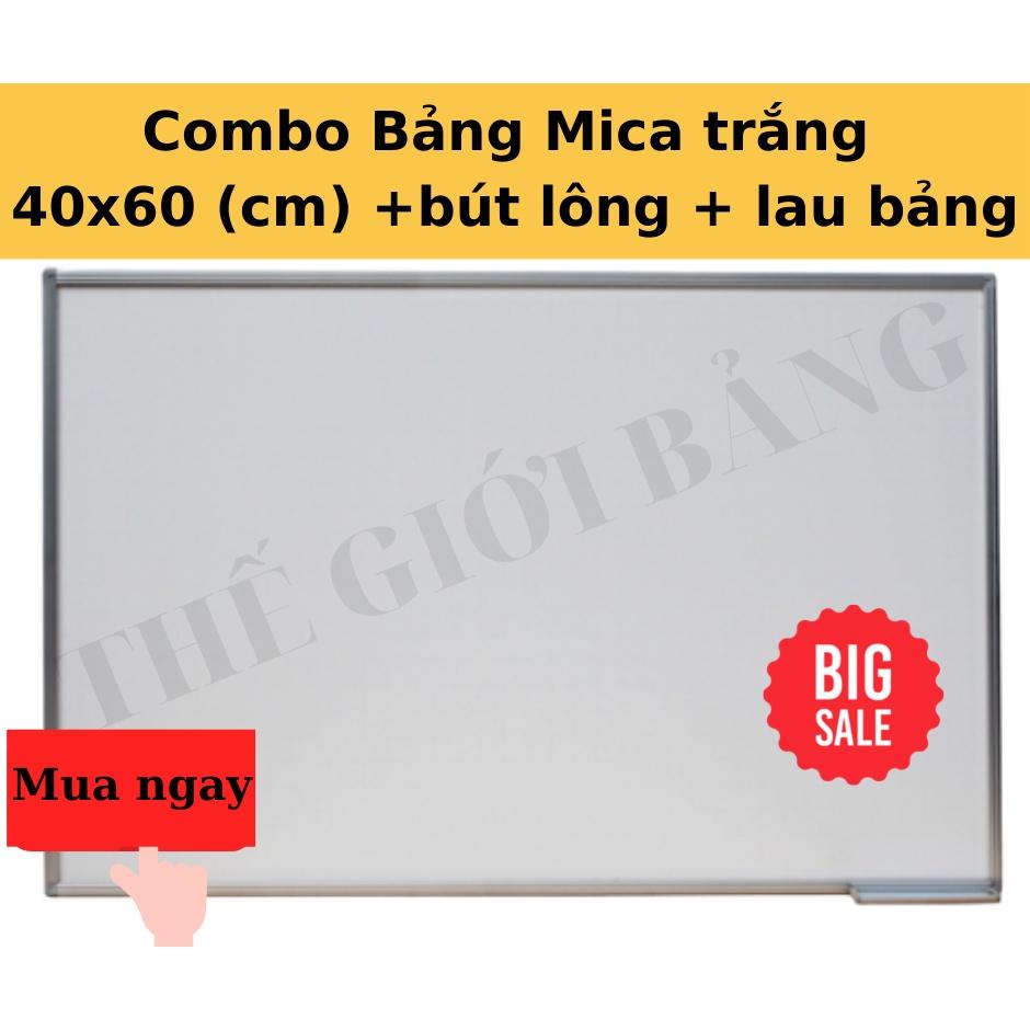 Bảng MICA 40x60 viết bút lông viền nhôm - có khay đựng bút, tặng bút (LOẠI TỐT)