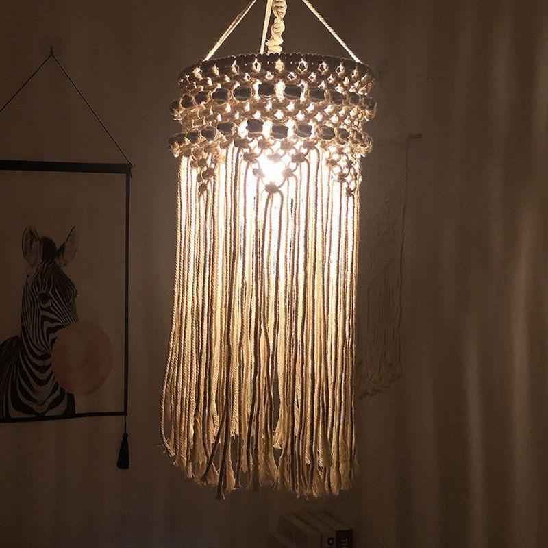 Đèn ngủ vintage trang trí macrame đường kính 25cm không kèm bóng E27 tiết kiệm điện | Macrame Lamp