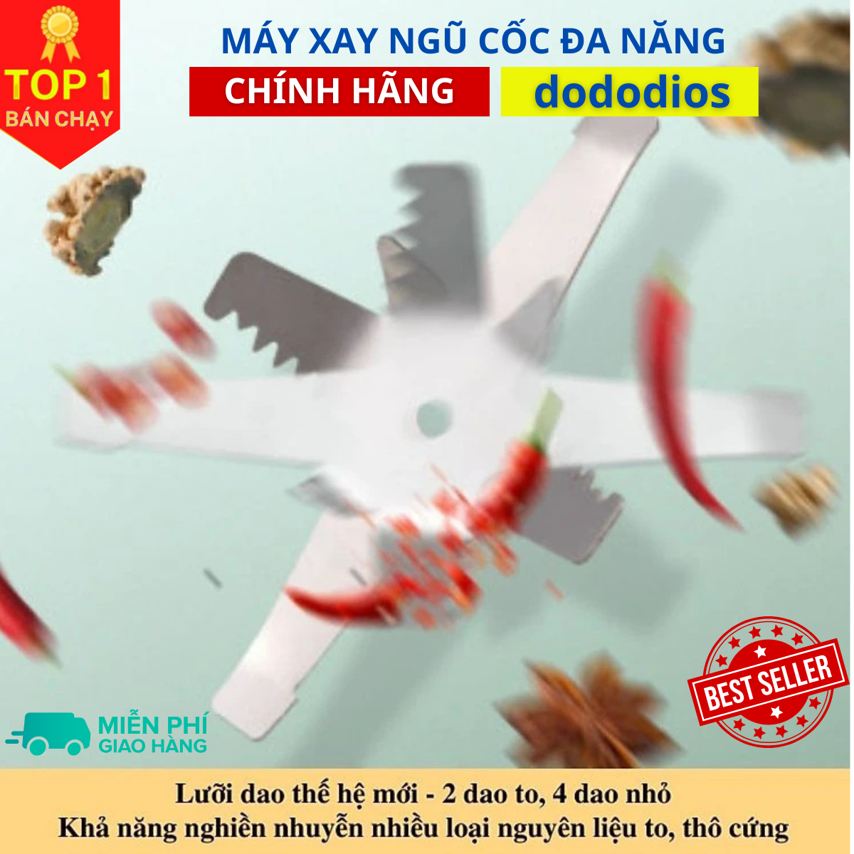 Máy Xay Hạt Khô Tiêu Chuẩn Châu Âu Máy Xay Ngũ Cốc Mini Công Suất 300w Lưỡi Dao 6 Cánh Thân Máy Bằng Thép Không Gỉ - Hàng Loại 1 - FOOD - Chính Hãng DoDoDios