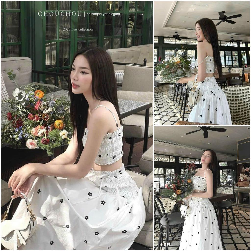 Sét áo 2s mocking và chân váy xoè dài hoạ tiết hoa xinh xắn