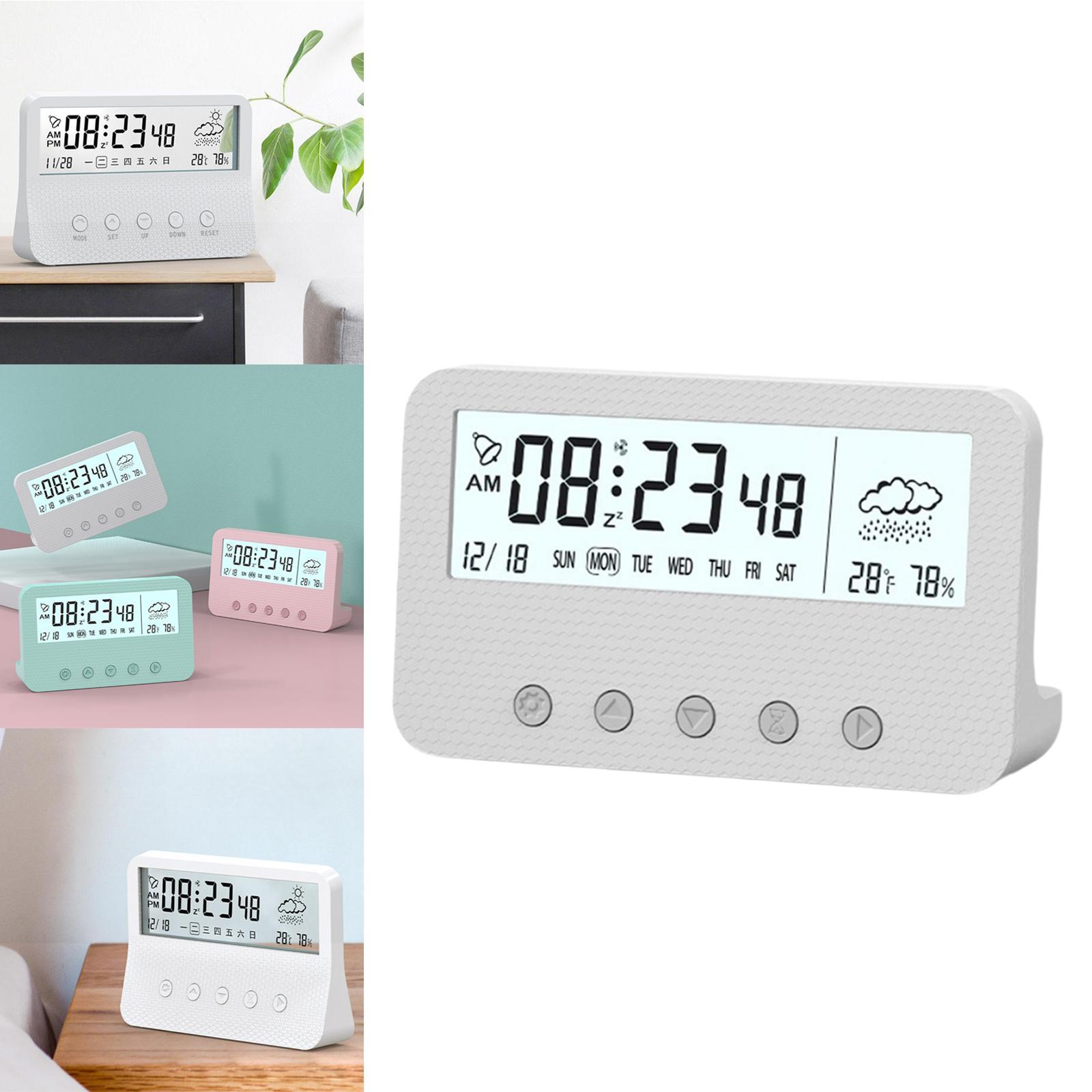 Alarm Clock Thermometer Hygrometer Snooze Humidity for Bedroom Outdoor