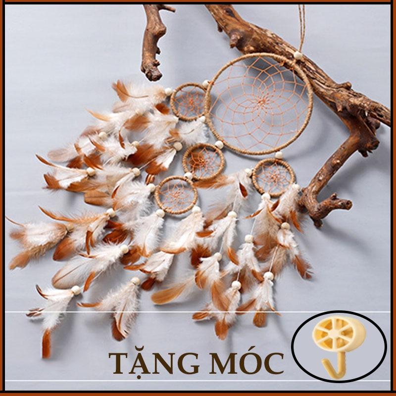 Dreamcatcher lông vũ gắn đèn, Đèn led trang trí phòng ngủ treo tường