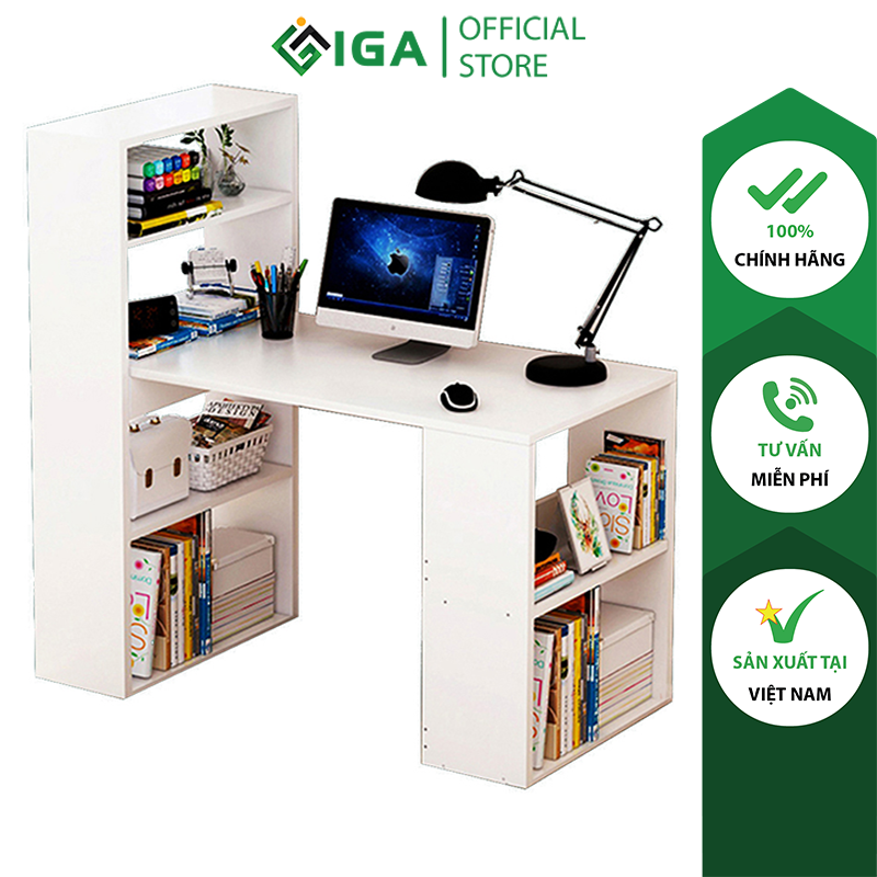 Bàn làm việc kết hợp kệ sách gỗ MDF phủ melamine chống xước thương hiệu IGA