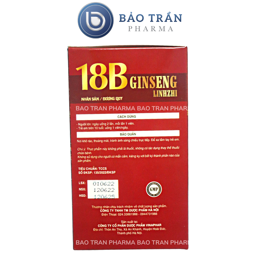 Vitamin tổng hợp 18B GINSENG tăng sức đề kháng, bồi bổ cơ thể- Hộp 100 viên