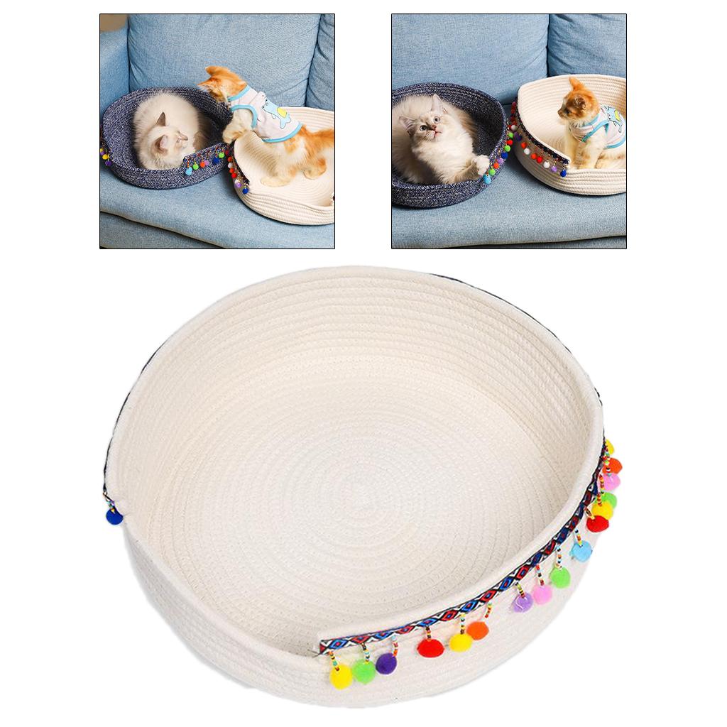 Hand Made Cotton Rope Round Woven Bed for Cat/Dog/Pet Sleeping & Playing, for Summer Winter