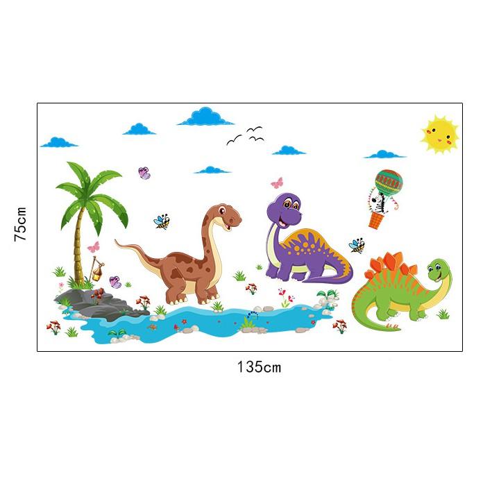 DEcal trang trí tường 3 Chú Khủng Long vui chơi cùng nhau