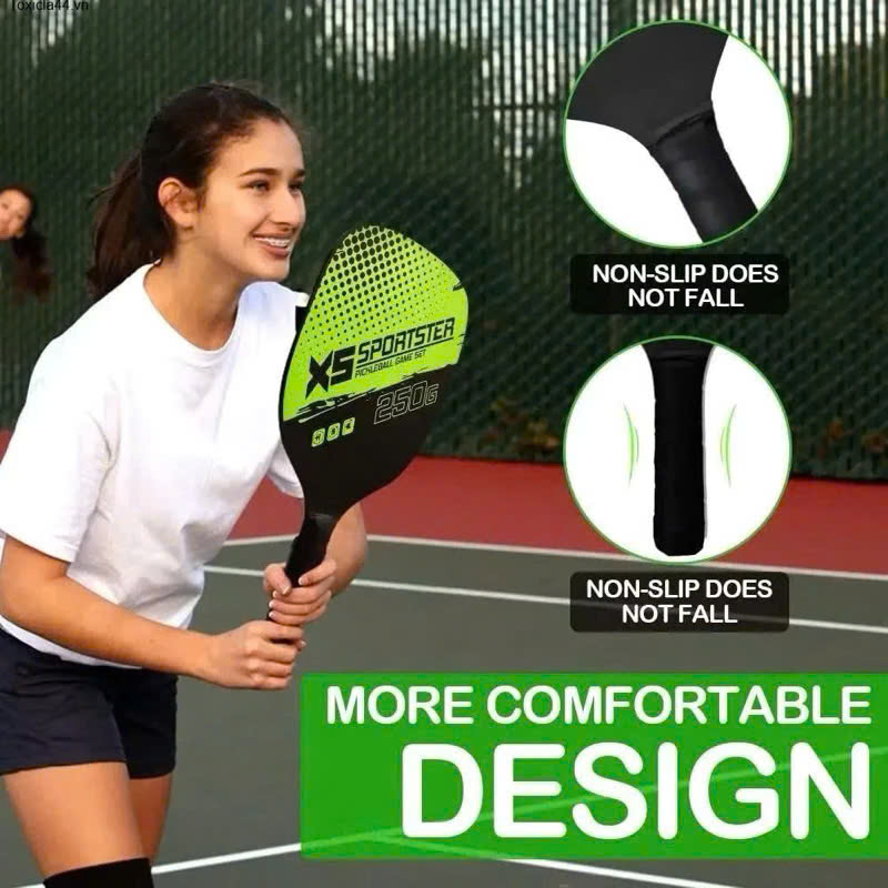 Bộ 2 Vợt Pickleball Sợi Cao Cấp + Kèm Túi Chống Sốc Và 4 Bóng