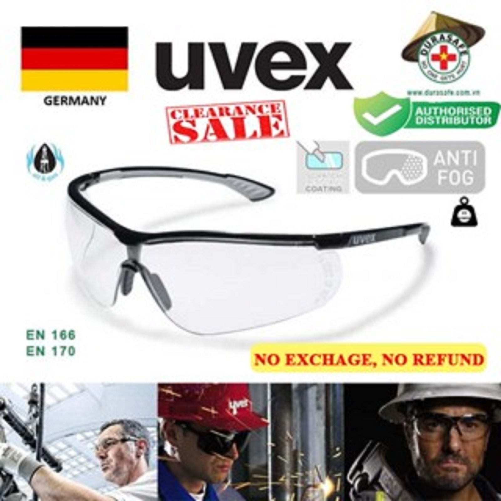 Kính bảo hộ UVEX 9193080 sportstyle clear supravision plus, anti-fog and scratch-resistant on both sides, Frame in black/gray, chống đọng sương, chống trầy xước cả 2 mặt kính, dáng thể thao