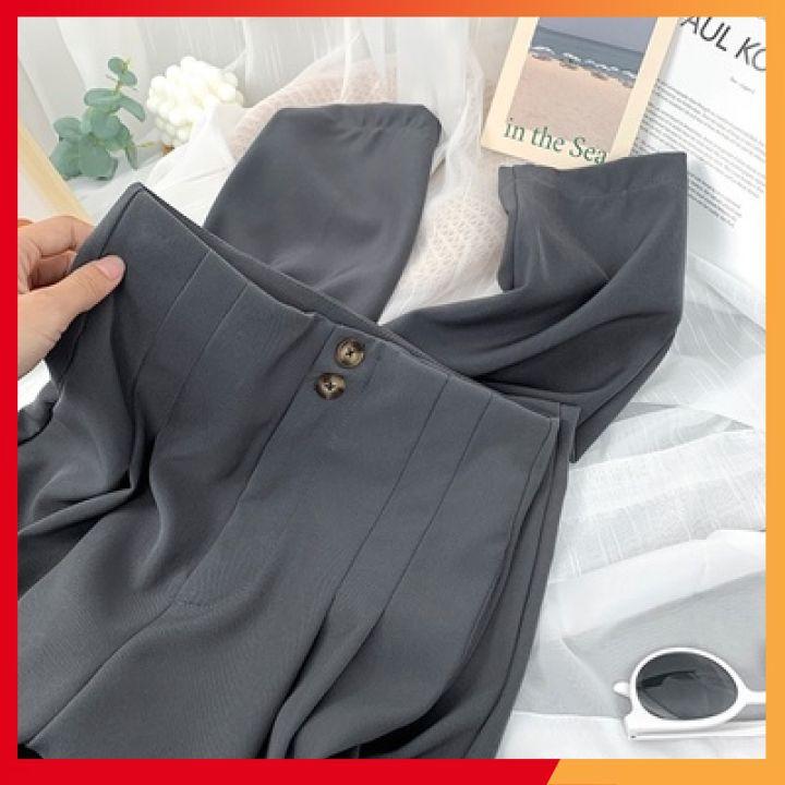 Quần baggy nữ cạp xếp ly ️HÀNG ĐẸP ️ Quần vải công sở ống bo vừa, thiết kế cạp cao 2 khuy