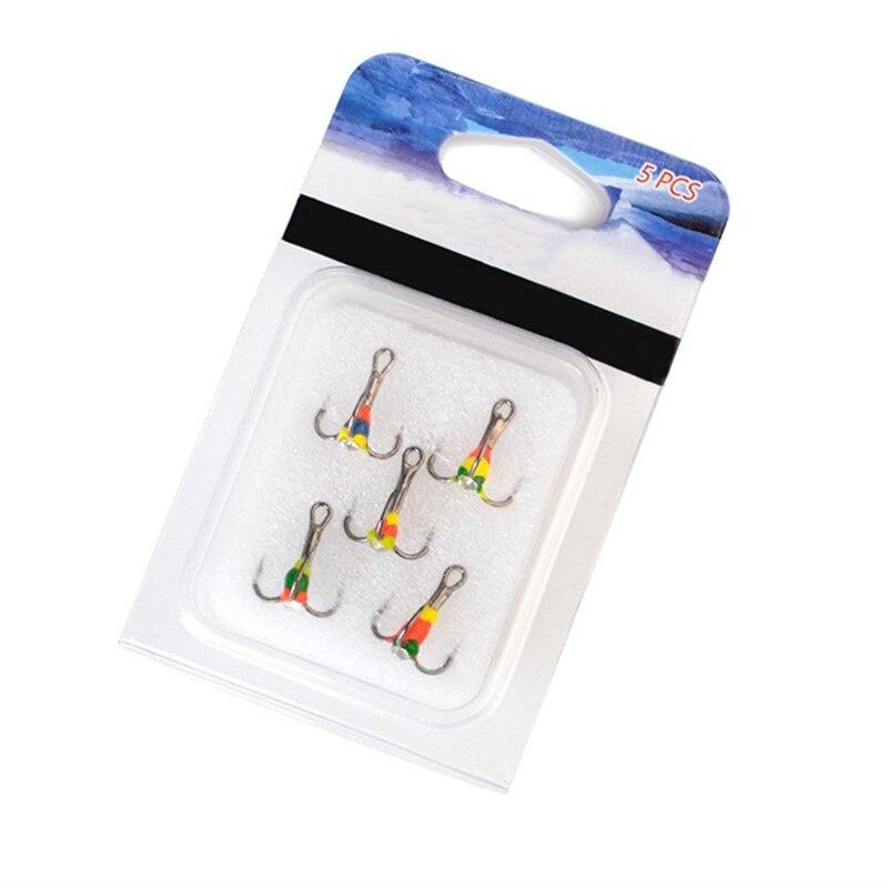 5PCS New Durable High Carbon Steel Winter Ice Fishing Hooks Overturned Barbed Trebles Hooks with Diamond Eye Fishing Tackle