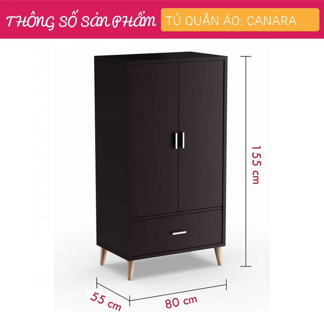Tủ quần áo gỗ hiện đại SMLIFE Canara | Gỗ MDF dày 17mm chống ẩm | D80xR55xC155cm