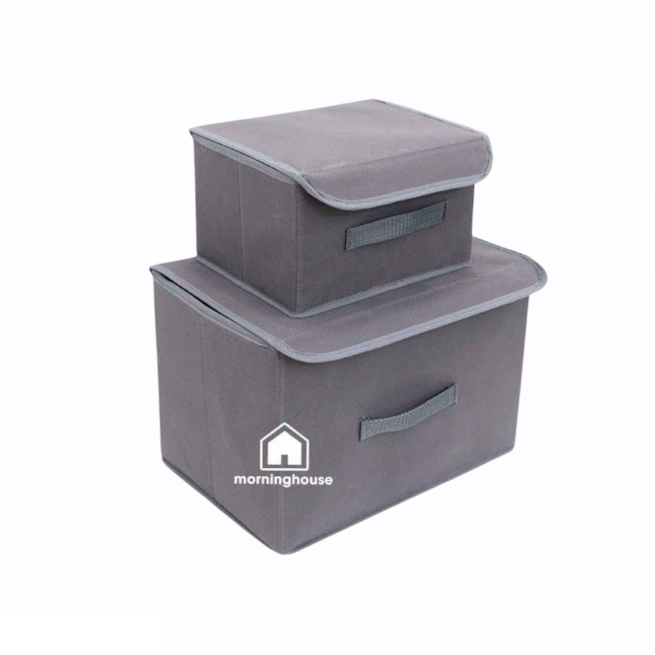 Combo Hộp Đựng Quần Áo Gấp Gọn Có Nắp Xám In Morning House - From vải cứng cáp, gấp gọn rất tiện, phù hợp để quần áo, vật dụng cá nhân