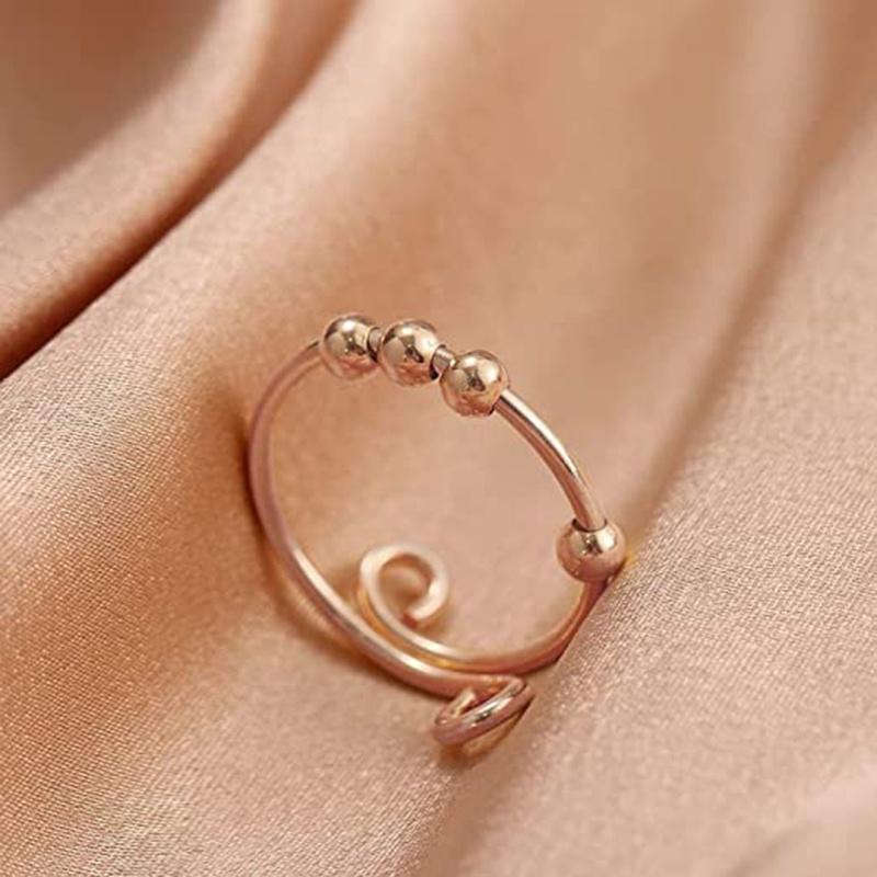 Female Ring Single Spiral Ring with Beads, Stress Relief Rotating Ring, Adjustable Ring Ring, Anxiety Thumb Ring MM