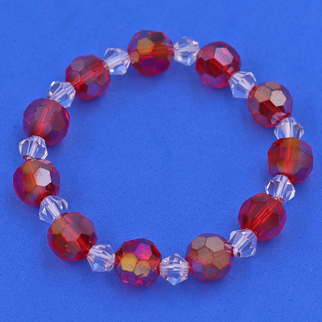 Vòng tay pha lê đỏ giác 10 ly pha lê giác trắng CTFLOGFLGTR10