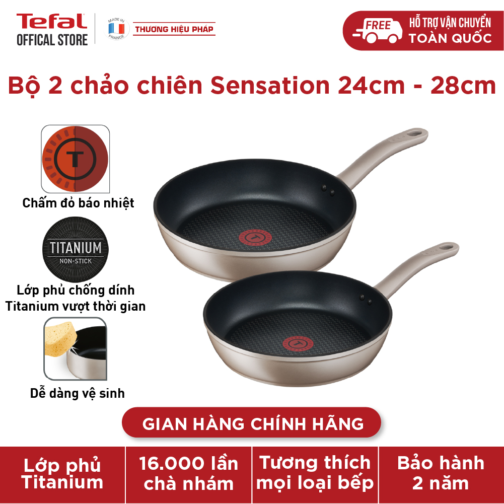 Bộ 2 chảo chiên chống dính đáy từ Tefal Sensation dùng cho mọi loại bếp (24cm, 28cm) - Hàng chính hãng