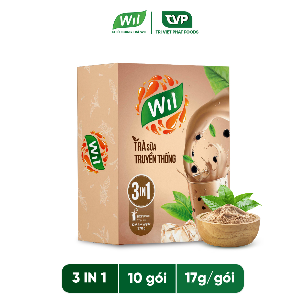 Trà sữa hòa tan vị truyền thống WIL bổ sung năng lượng thư giãn hộp 170g (10 gói x 17g)