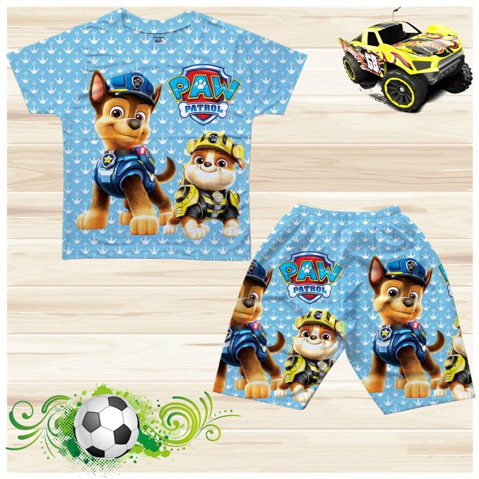 Bộ thun cotton lạnh mềm mát loại 1 họa tiết paw patrol spiderman siêu nhân bé trai