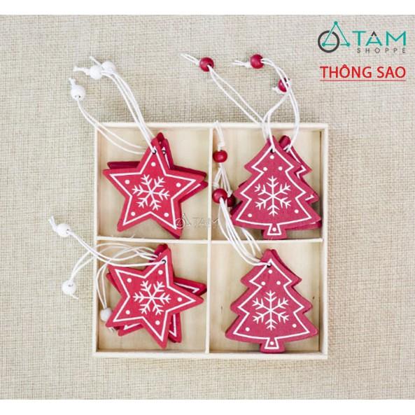 Hộp 12 cái phụ kiện treo Noel gỗ chủ đề trắng đỏ X-HPK-06