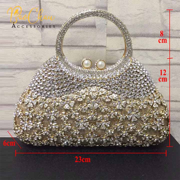 Ví Clutch Cầm Tay Đi Tiệc Đính Đá Pha Lê Swarovski Cao Cấp Bảo Châu-VI-SW
