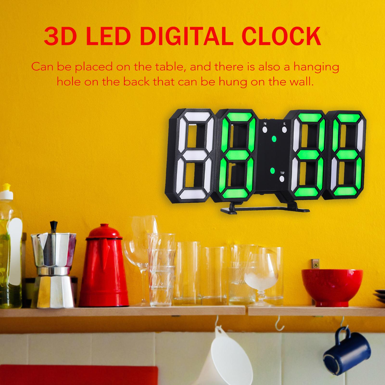 Đồng hồ đèn LED kỹ thuật số 3D Đồng hồ điện tử để bàn, treo tường