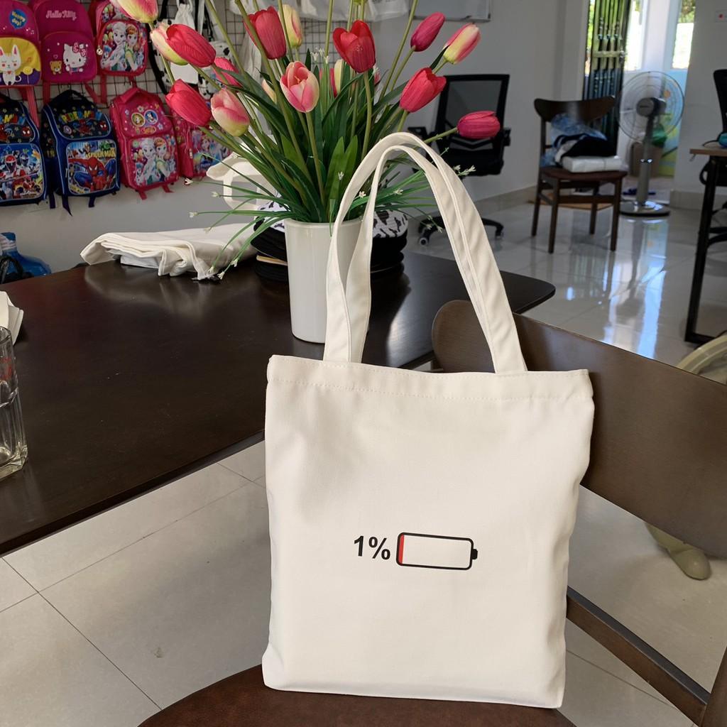 (New) TÚI TOTE VẢI CANVAS IN CHỮ + BIỂU TƯỢNG CÓ KHOÁ KÉO MIÊNG TÚI, TÚI PHỤ