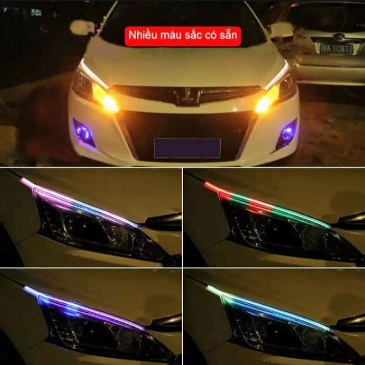 Cặp dây đèn led mí xe hơi kết hợp xi nh siêu mỏng 4mm-Màu Trắng -Vàng, Bộ 2 Dây Đèn Mí Ô Tô