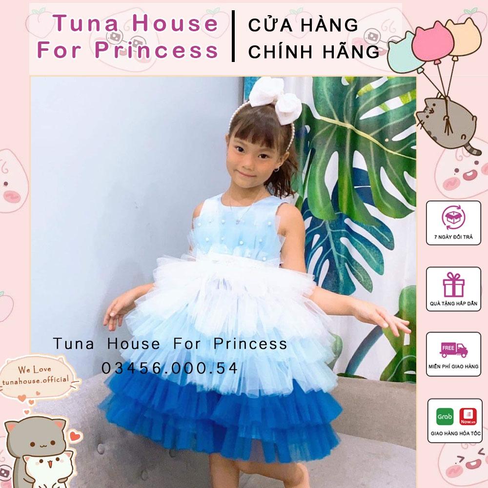 Váy đầm xoè công chúa thiết kế cho bé gái Kali nhiều tầng tone xanh - Tuna House For Princess