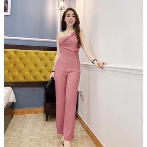TSL Ảnh thật Jum dài lệch vai xếp ly ống suông mút ngực giá rẻ