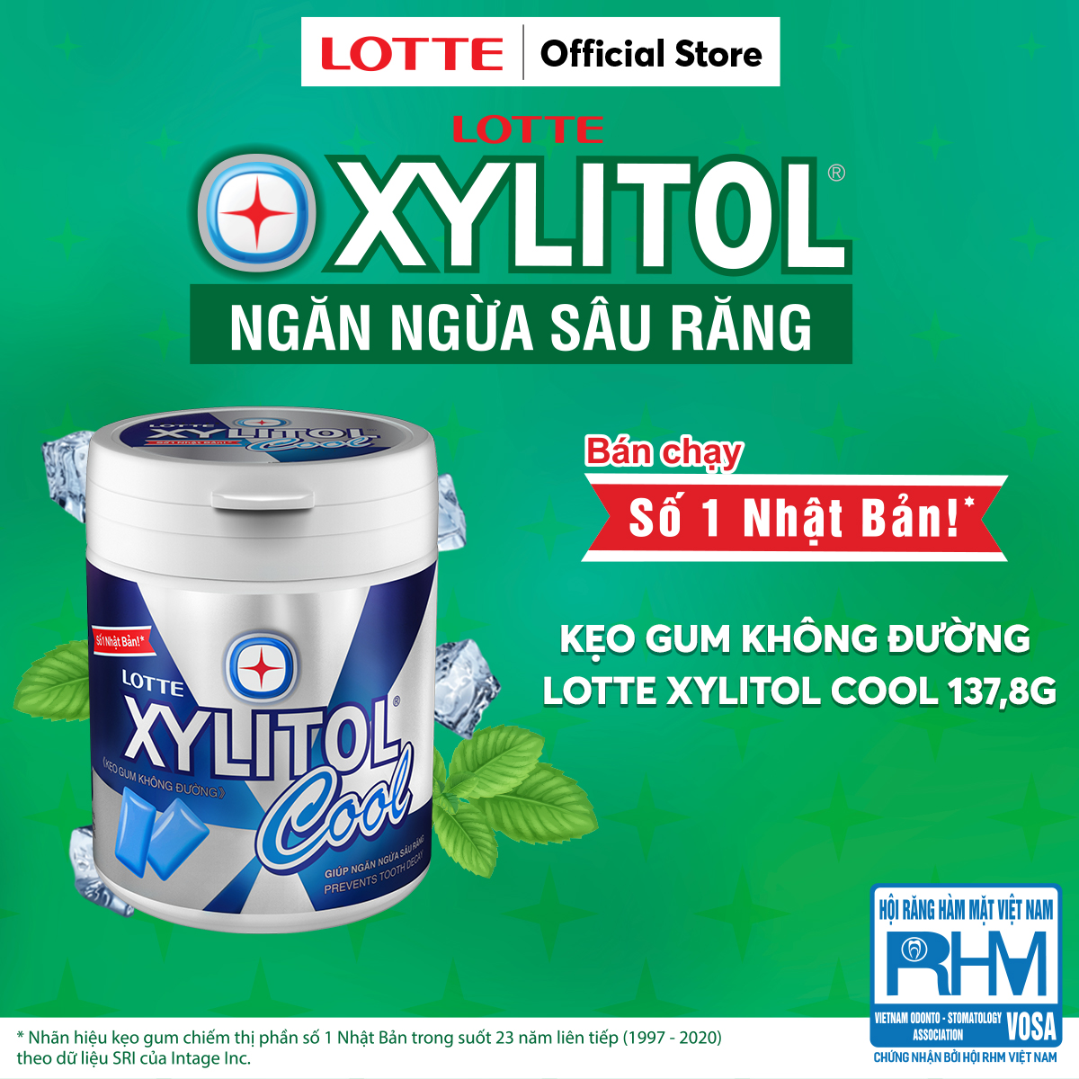 Combo 6 hũ Kẹo gum không đường Lotte Xylitol Cool 130,5 g