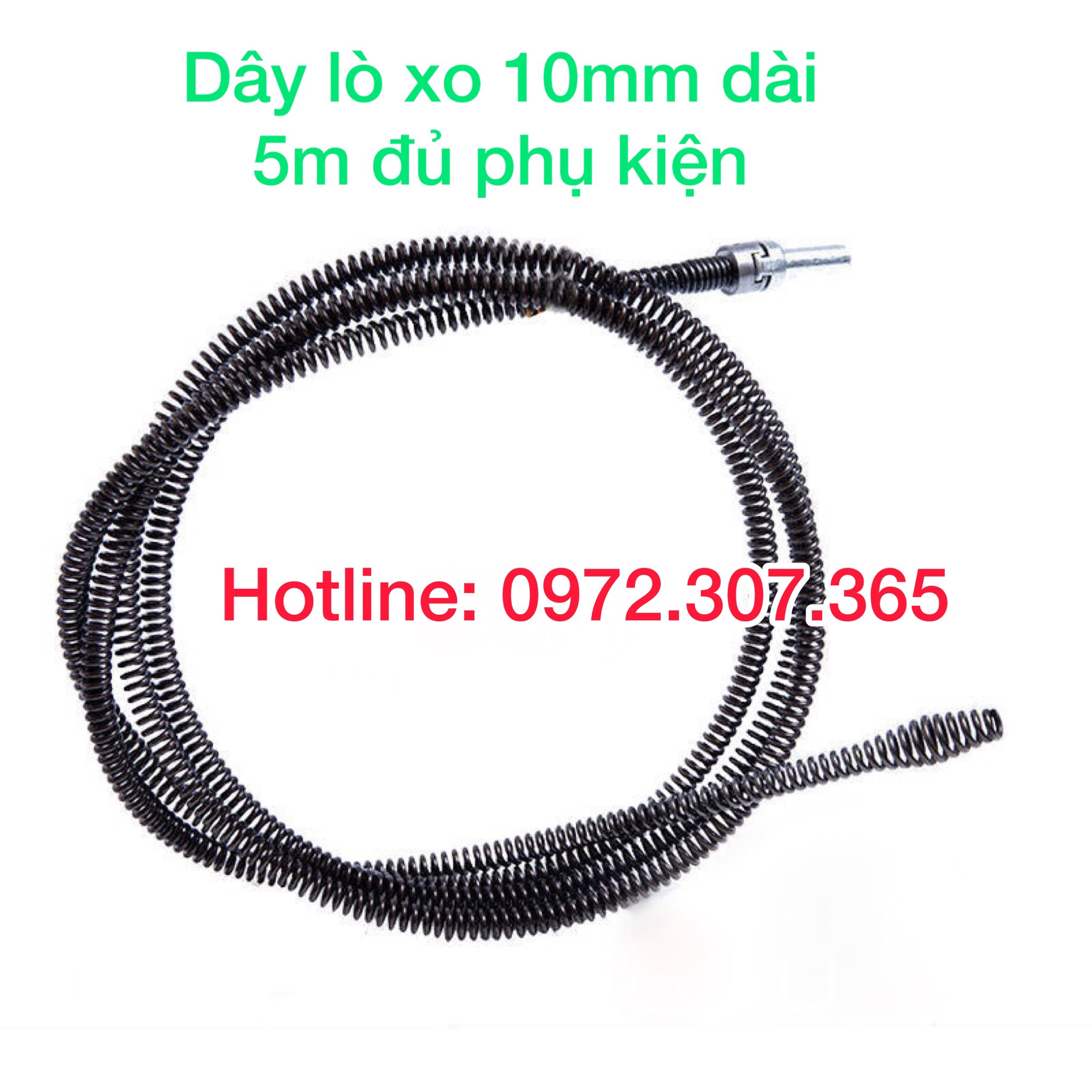 Dây thông tắc cống Ф10, dây thông nghẹt cống dùng cho máy khoan dài 5m dây lò xo + 1 đầu kết nối máy khoan