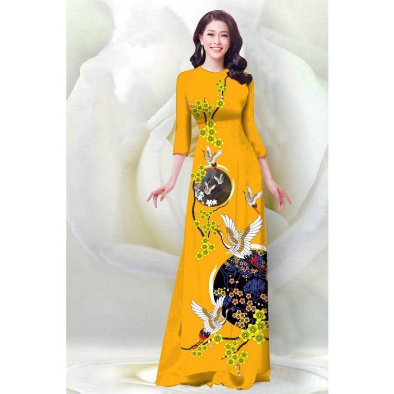 SÉT ÁO DÀI LỤA HỌA TIẾT MAI HẠC
