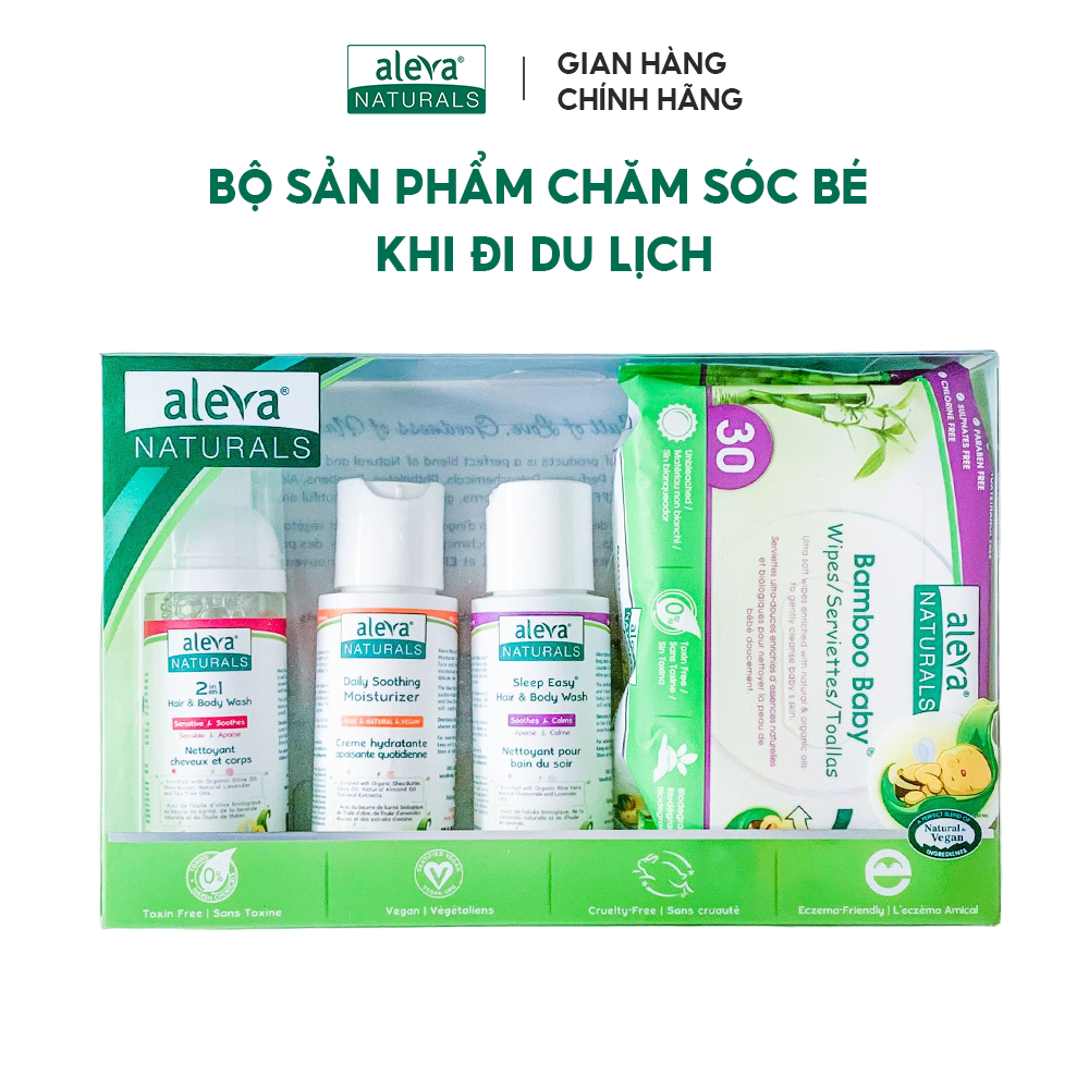 Combo tắm gội, dưỡng ẩm và làm mịn da hàng ngày cho bé Aleva Naturals (size nhỏ)