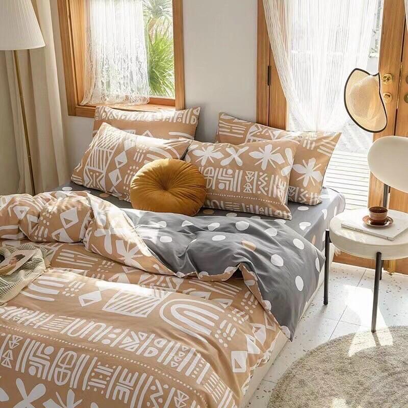 Set Cotton Hàn Quốc Living Hàng Nhập Khẩu Cao Cấp 4 Món Hoa Hồng Trắng