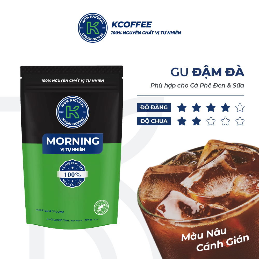 Cà phê rang xay Robusta Arabica xuất khẩu K-Morning thương hiệu K Coffee (227g/gói)