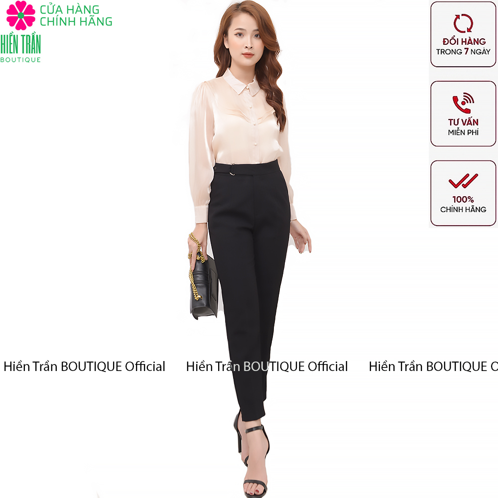 Quần baggy nữ Hiền Trần BOUTIQUE cạp cao khuyên chữ D chất vải Vitex đồ công sở cao cấp form dáng chuẩn