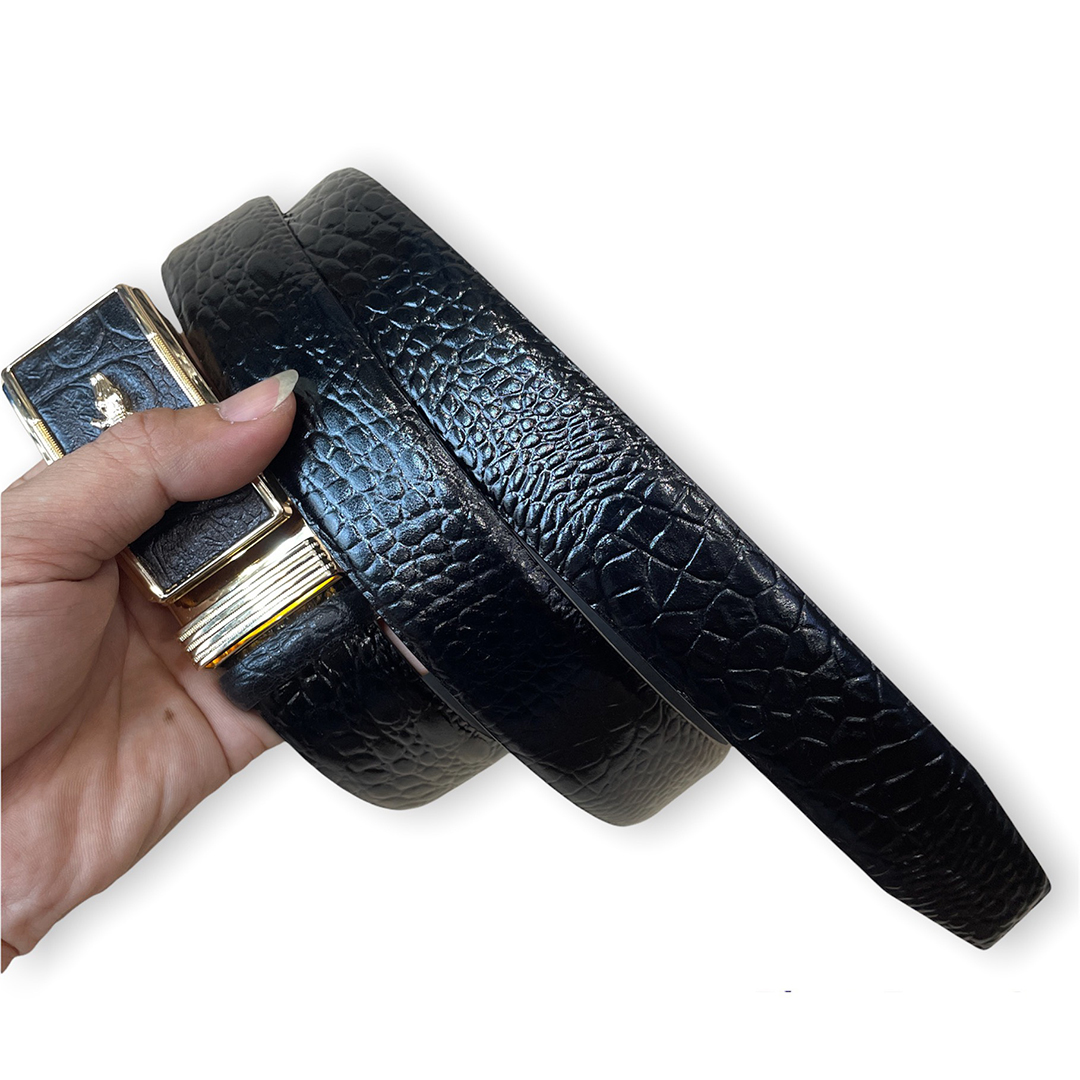 Thắt Lưng Nam Da Bò Dập Vân Cá Sấu TM824 Khóa Tự Động Bản Rộng 3.5cm Màu Đen Full Hộp