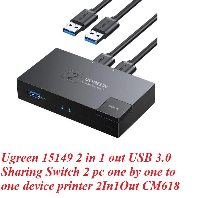 Ugreen UG15149CM618TK 2 vào 1 ra Bộ gộp USB 3.0 hỗ trợ tốc độ 5Gbps kèm 2 cáp 2 đầu USB 3.0 dài 1.5M Màu Đen - HÀNG CHÍNH HÃNG