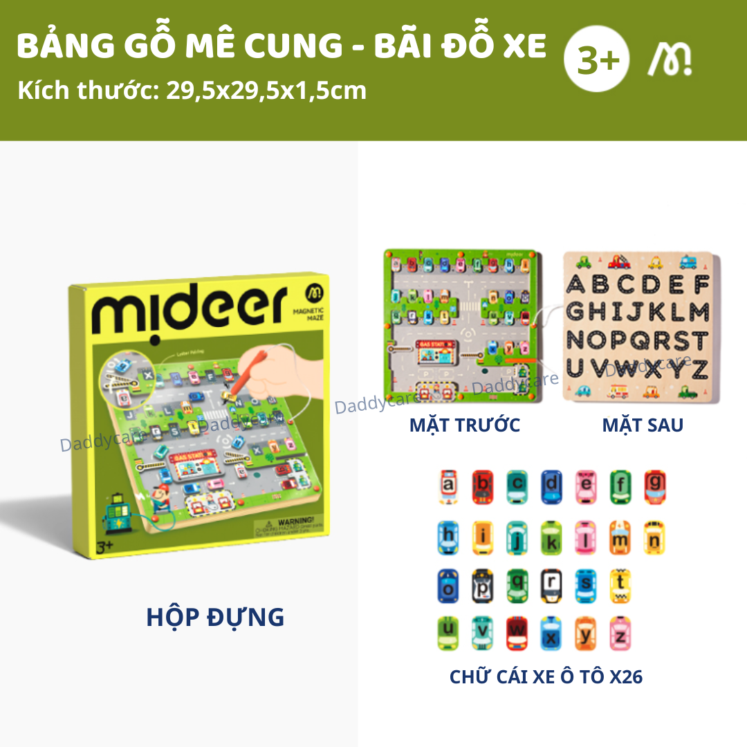 Bảng chữ cái nam châm, bảng gỗ mê cung Mideer Magnetic Maze- Parking Lot