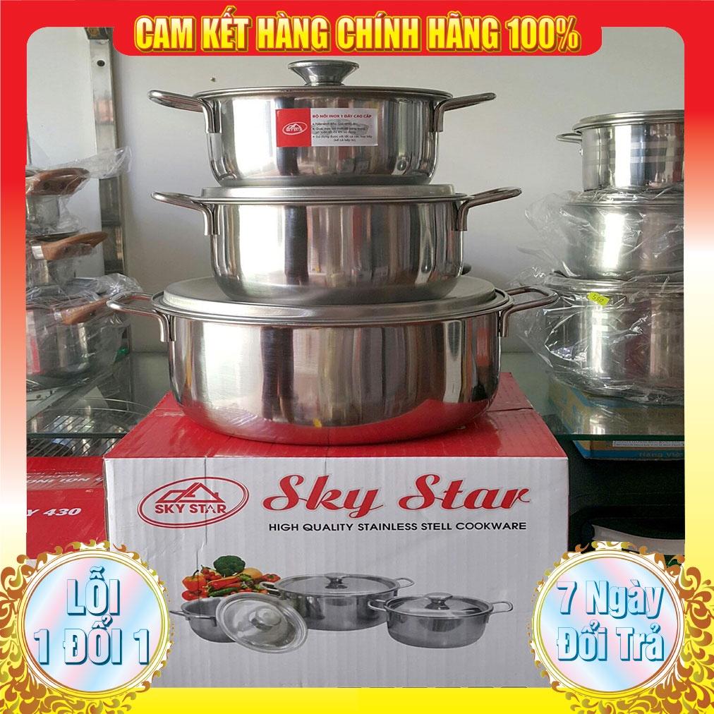 BỘ 3 NỒI BAO DÀY 24cm 18cm 16cm NẮP INOX CAO CẤP DÙNG ĐƯỢC BẾP TỪ