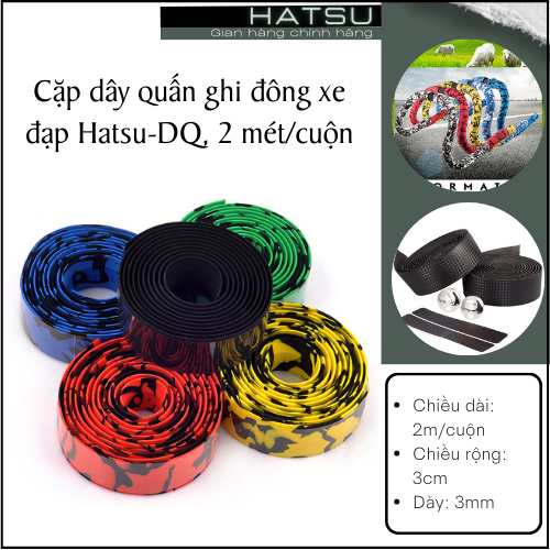 Cặp dây quấn ghi đông xe đạp thể thao Hatsu-DQ, 2 mét/cuộn + 2 nút chặn - Dây quấn tay cầm xe đạp địa hình - Handle Bar Tape