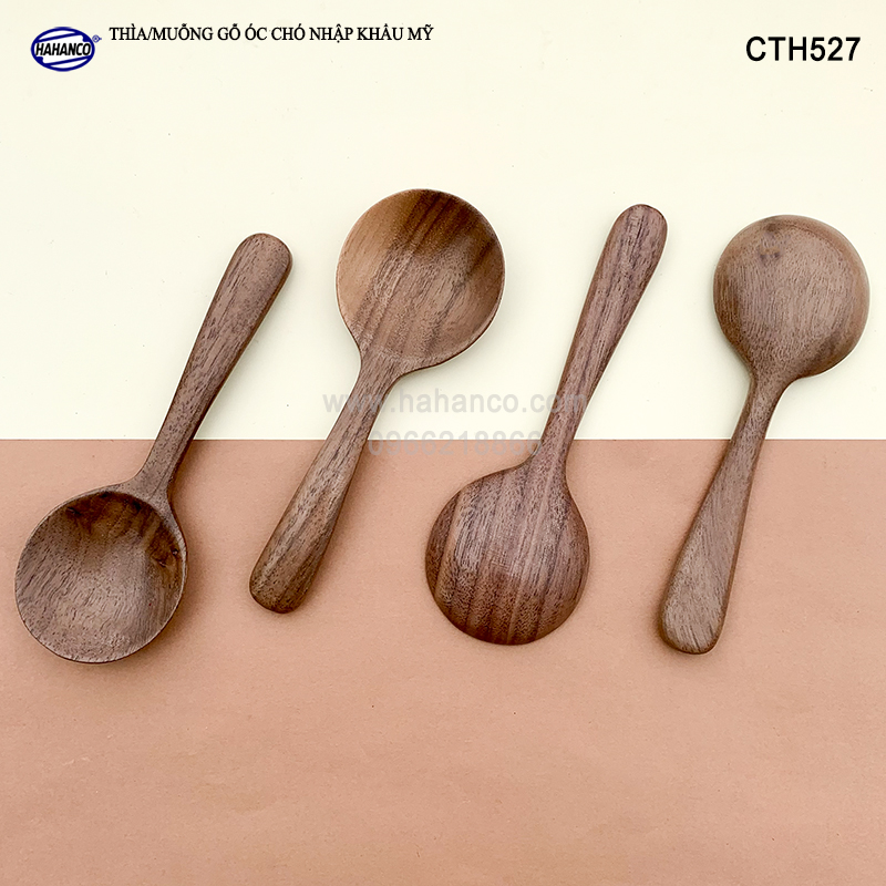 Thìa/Muỗng đầu tròn gỗ Óc Chó (10,5cm) CTH527 - Xúc cafe, gia vị, decor trang trí - An toàn cho sức khỏe