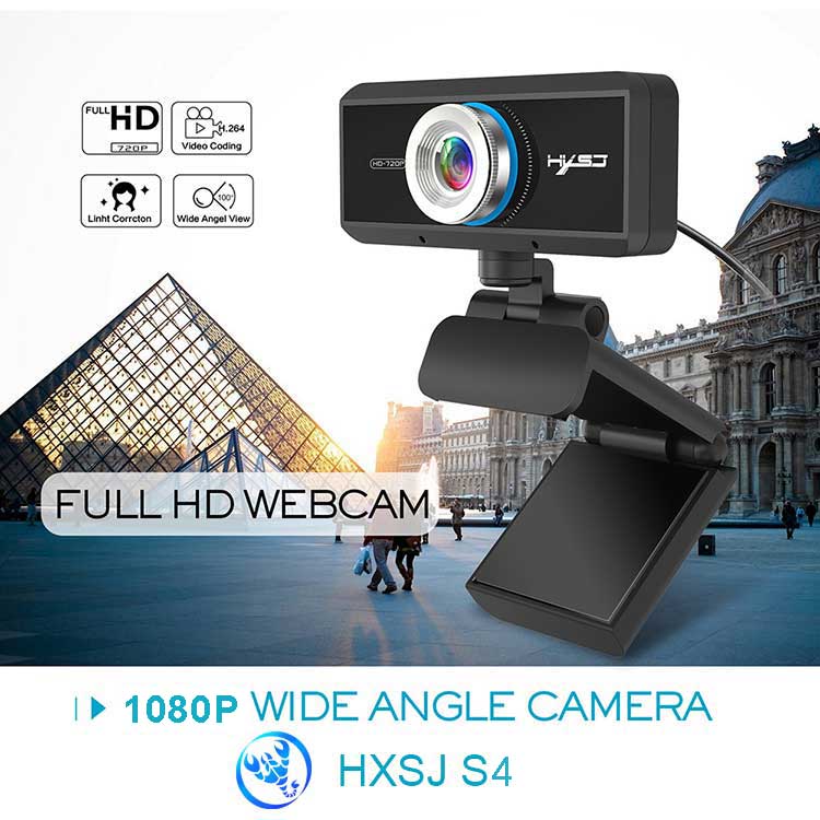 Webcam HXSJ S4 HD 1080P USB3.0 2.0 Có Thể Điều Chỉnh 360° Kèm Mic Cho Cuộc Gọi Video - Hàng Chính Hãng