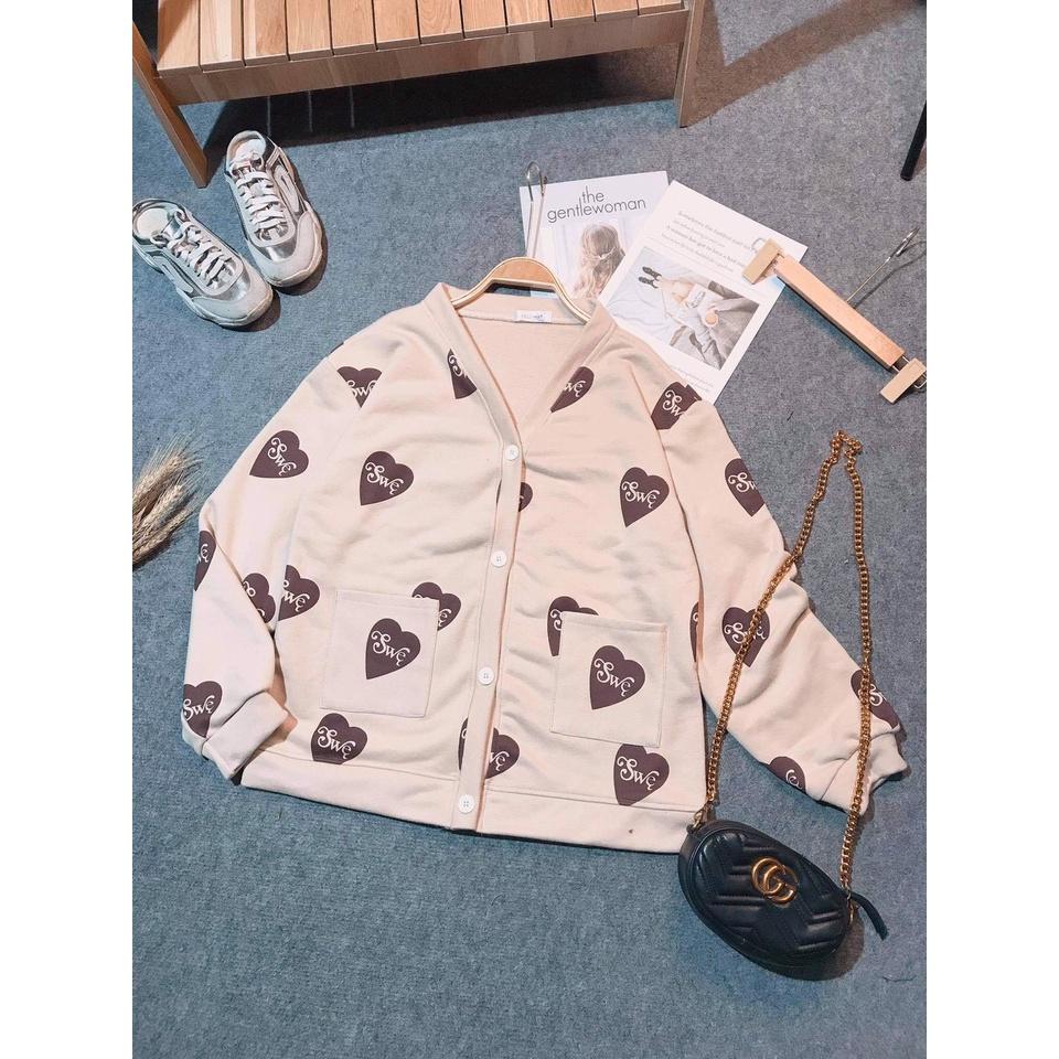 Áo Cardigan Trái tim phong cách Ulzzang Hàn Quốc tay dài chất nỉ cotton Phong Cách Trẻ Trung, Cá Tính CoolZ CD020