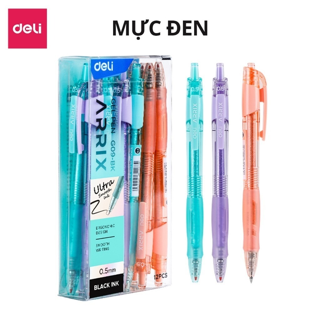 Bút Gel Bút Bi Nước Màu Pastel Phối Nhũ Ngòi 0.5mm Deli - Bút Bi Nước Mực Đều Viết Trơn Tru Văn Phòng Phẩm Cao Cấp