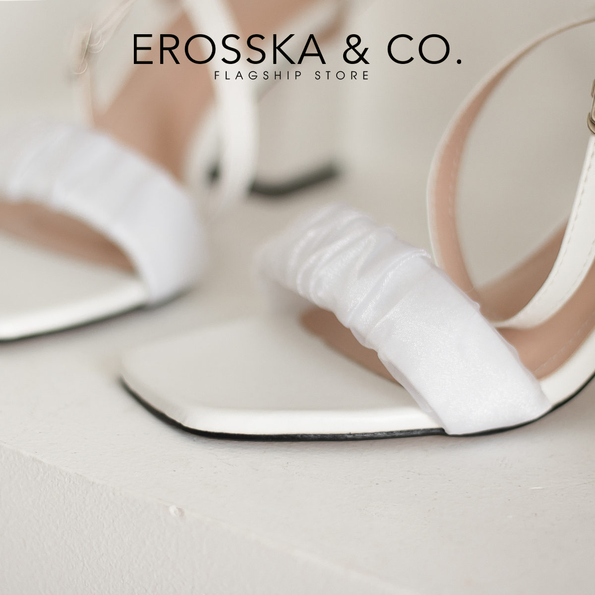 Erosska - Giày sandal cao gót nữ quai nhún lưới phối dây quai mảnh cao 7cm  - EB050