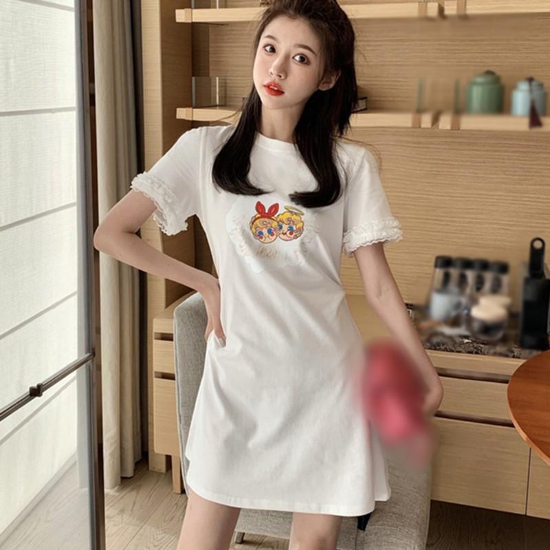 Đầm Chữ A Ngắn Tay In Họa Tiết Hoạt Hình Dành Cho Nữ