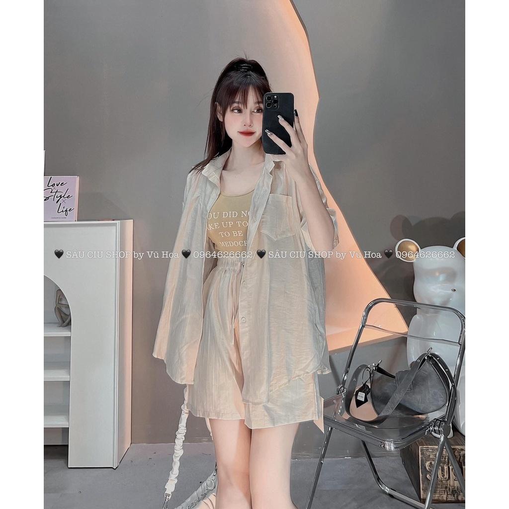 SET ĐI CHƠI, SET 3 MÓN ÁO SƠ MI ĐŨI TAY NGẮN MIX ÁO BA LỖ PHỐI QUẦN ĐÙI CỰC XINH XỈU