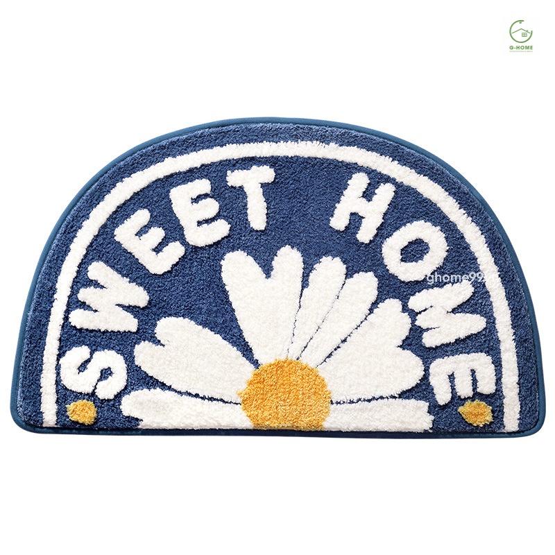Thảm lau chân hình bán nguyệt hoa cúc sợi len lông Ghome thảm chống trơn trượt phòng khách, phòng tắm   TC01 BNCUC