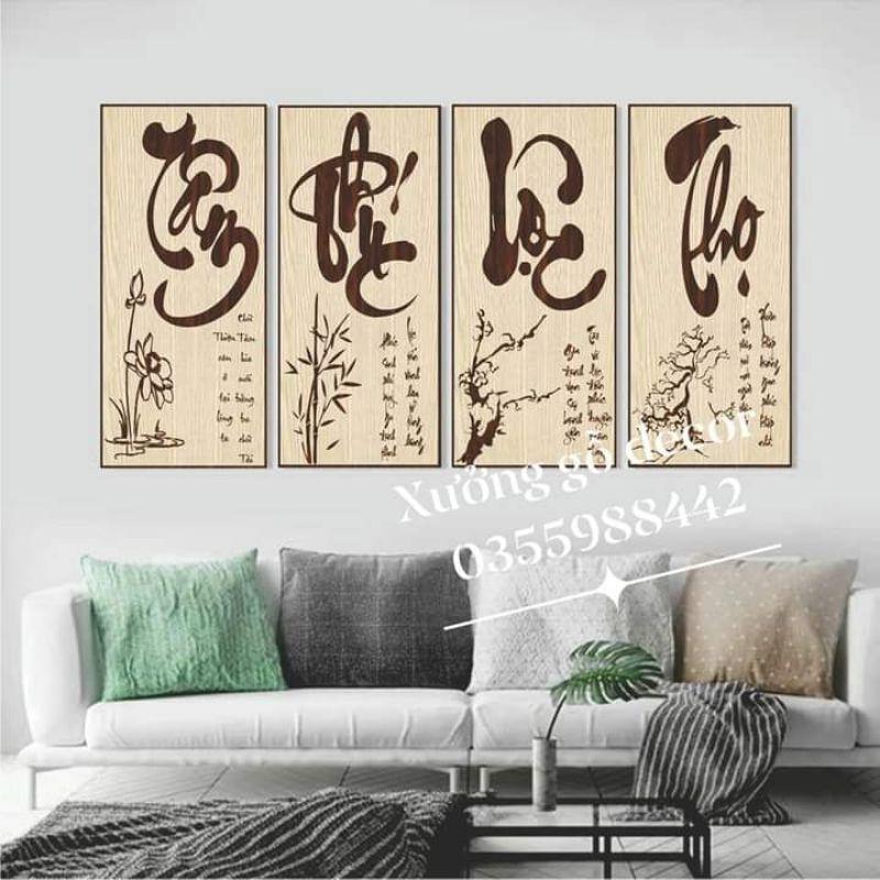 Tranh Thư Pháp Chữ Tâm, Chữ Phúc, Chữ Đức, Chữ Lộc,Chữ Thọ, Kiểu Họa Tiết