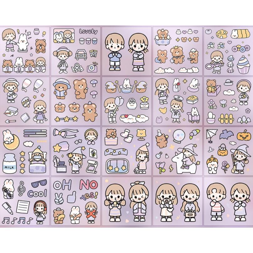 Set 10 tấm sticker dễ thương dán trang trí sổ tay, laptop, ốp điện thoại...